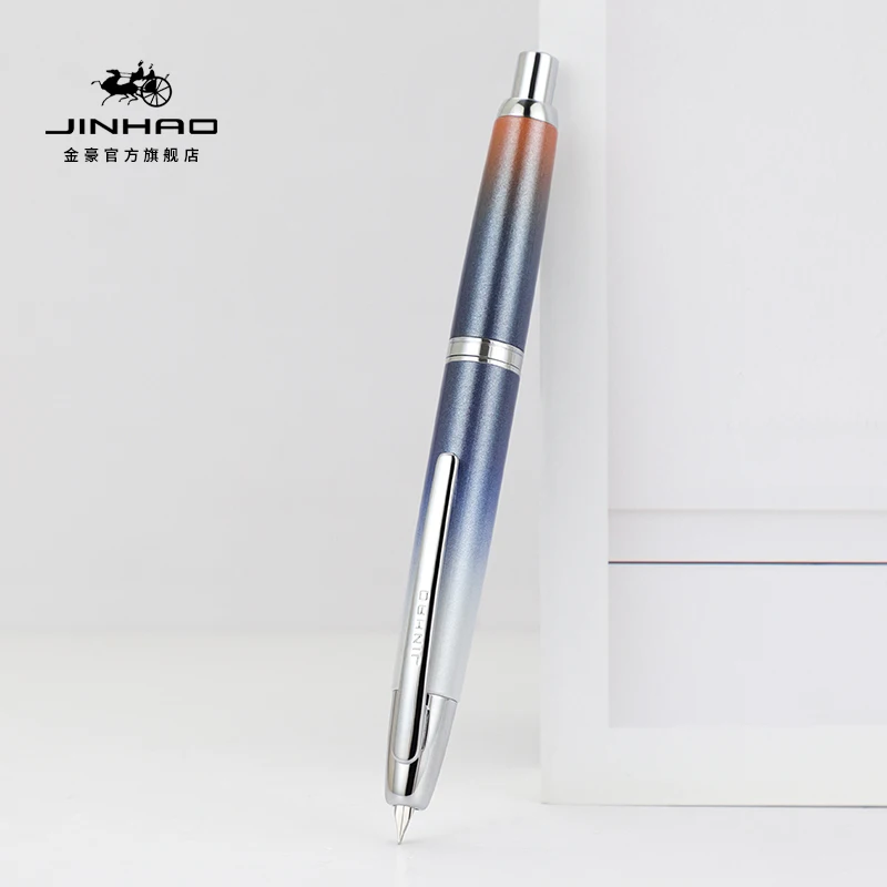 Фото Ограниченная серия Цвет! Перьевая ручка Jinhao 10, выдвижное прессовое перо EF/F с конвертером чернил, подарочная ручка для письма, градиент оранжевый №1