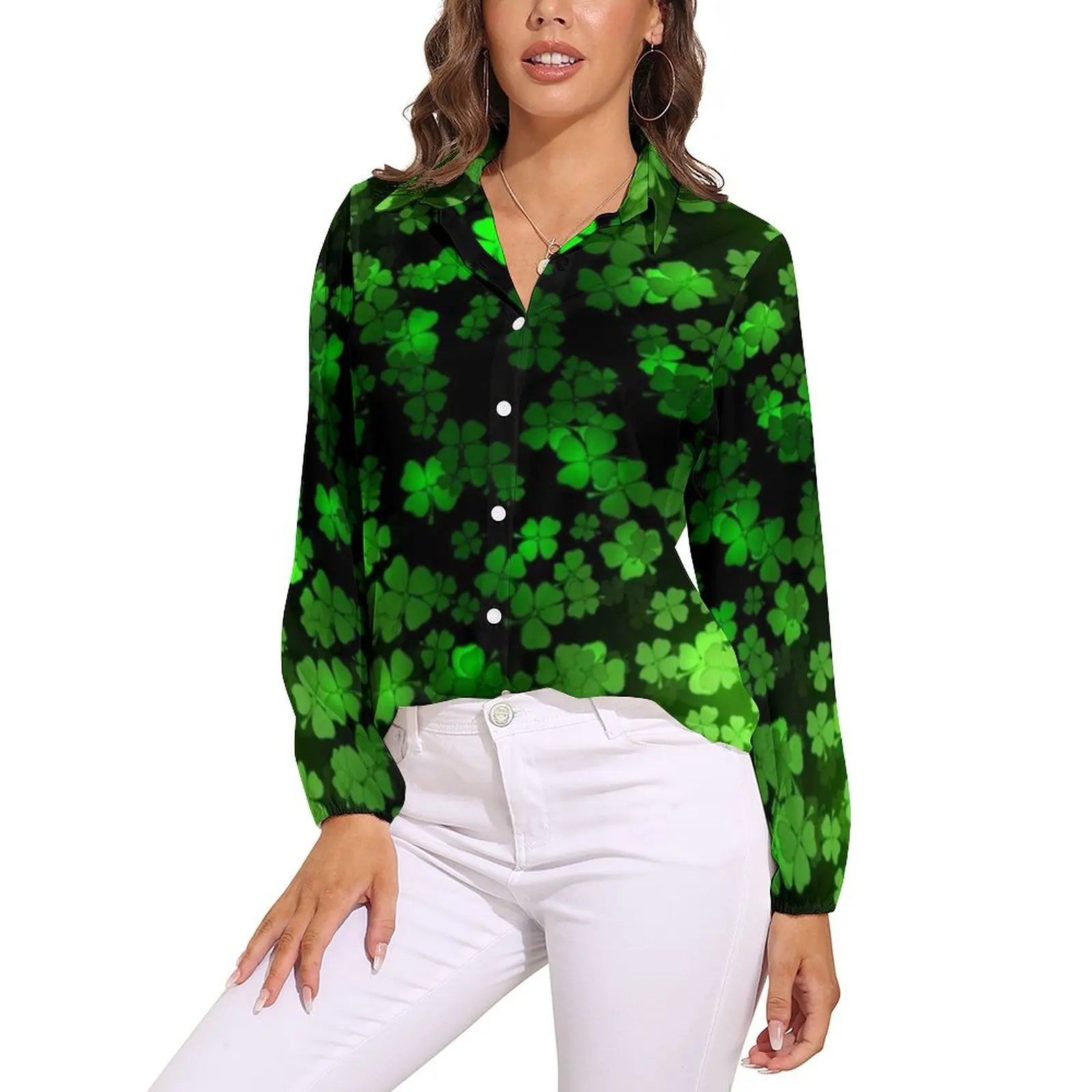 

Leaf Blouse Four Collar Vintage Plus Size Lady Shirt Party Top Shirts