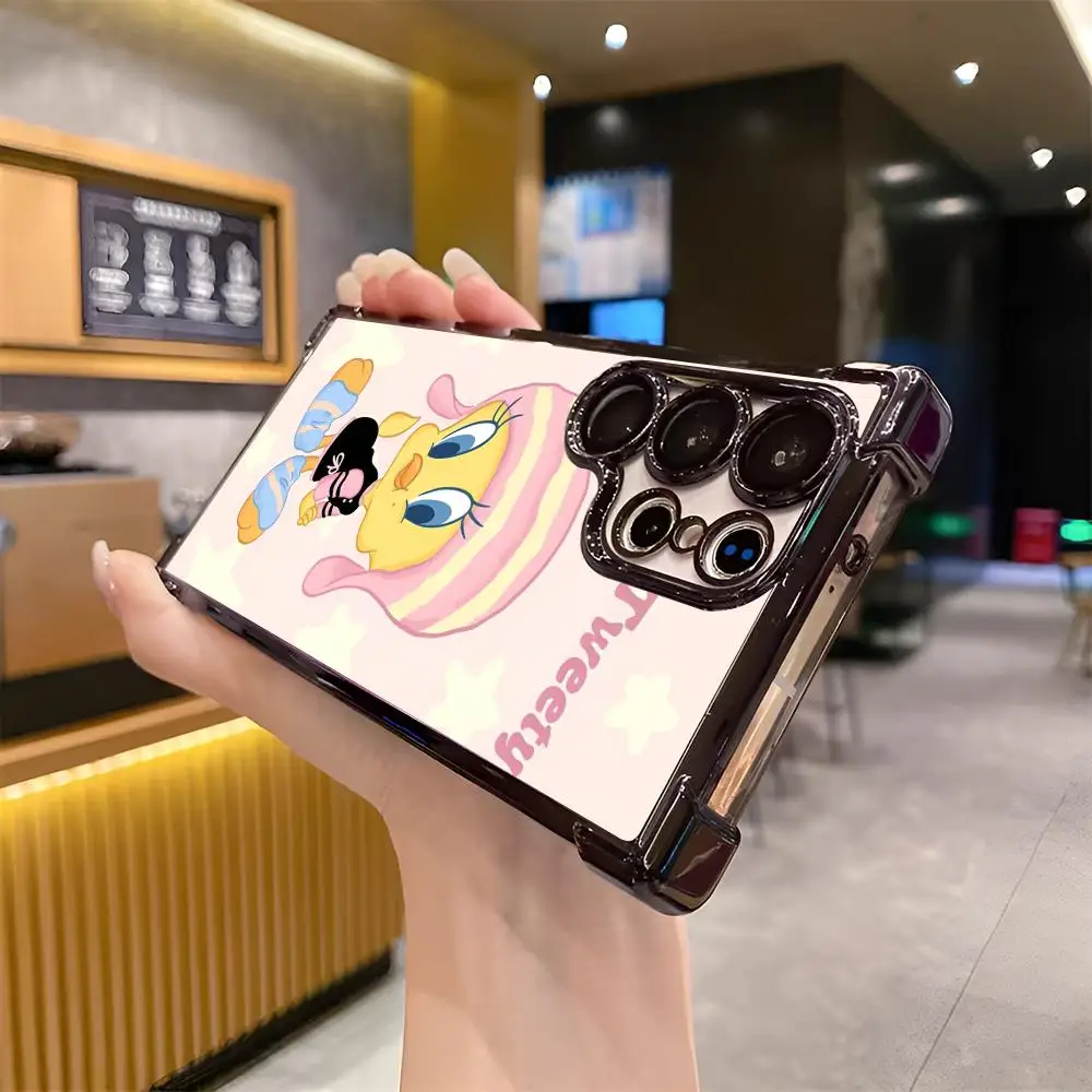 Funny Tweetys Bird Hot Cute Phone Case Cool Electroplated Corner Black For Samsung S23 S24 Ultra S21 FE S22 A55 A54 A15 A16 A14