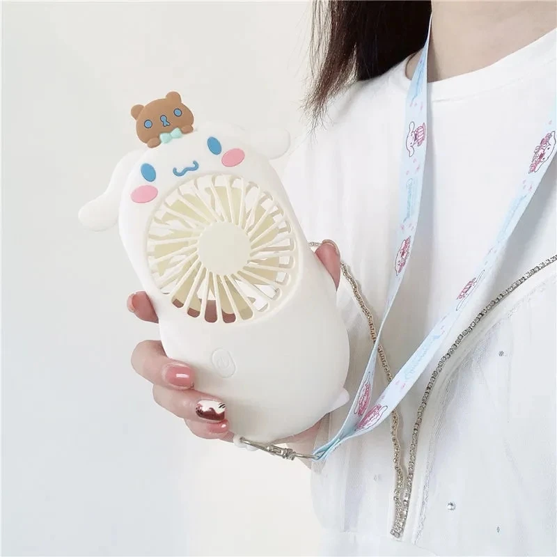 

Sanrio Kawaii Hello Kitty Fan Cartoon Anime Cinnamoroll Summer Handheld Electric Fan Children Outdoor Hanging Neck Fan Cute Gift