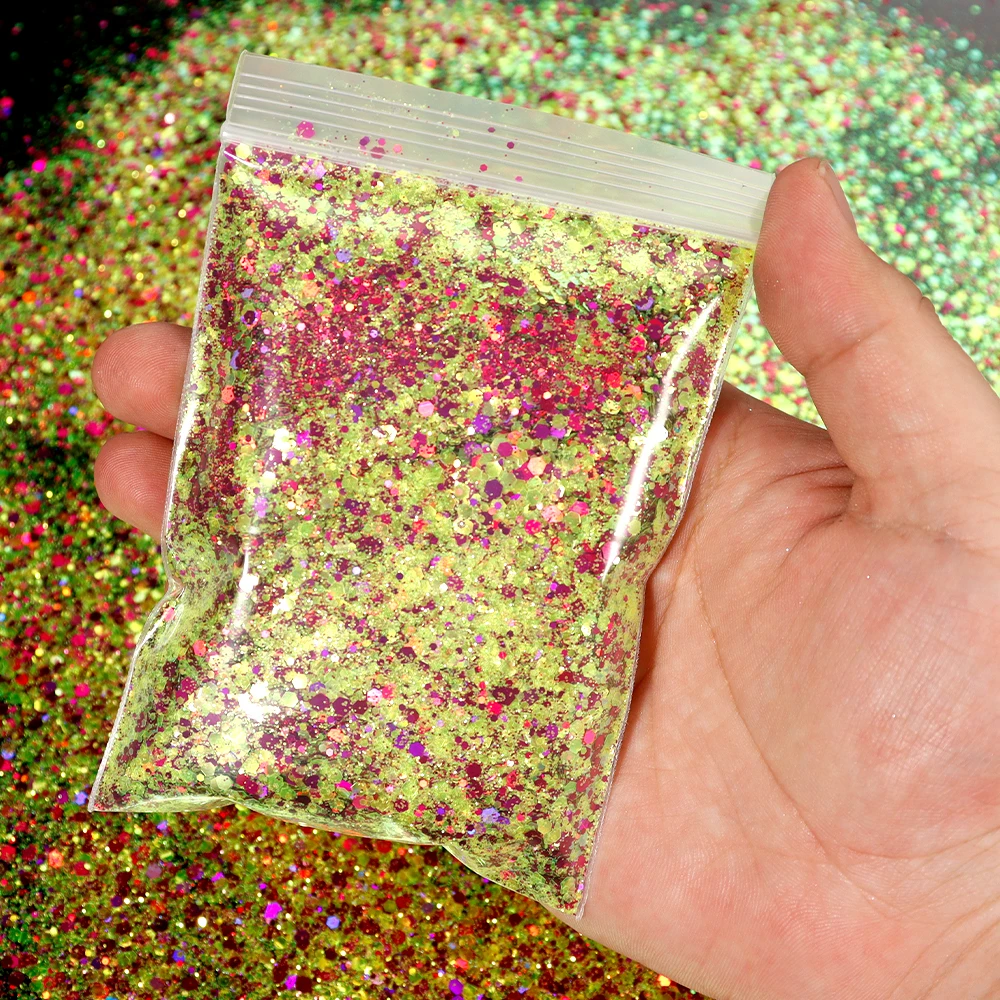 

50g/Lot Holographic Laser Hexagon Shape Chunky Irediscent Nail Art Glitter Flakes Laser Sparkly Sequins Slices Nail Powder