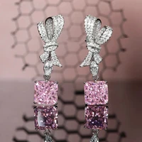 luxury female cute bowknot earring silver color yellowpink ice flower cut imitate diamond crystal dangle earring for women gift