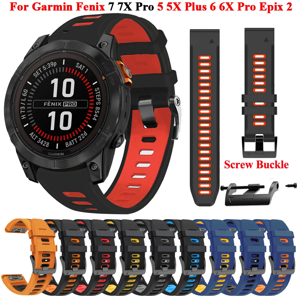 

26 22mm QuickFit Screw Buckle Watchband For Garmin Fenix 7X 7 Pro 47 51mm 6X 5X 3HR Silicone Wristband Fenix 6 5 Plus Epix Strap