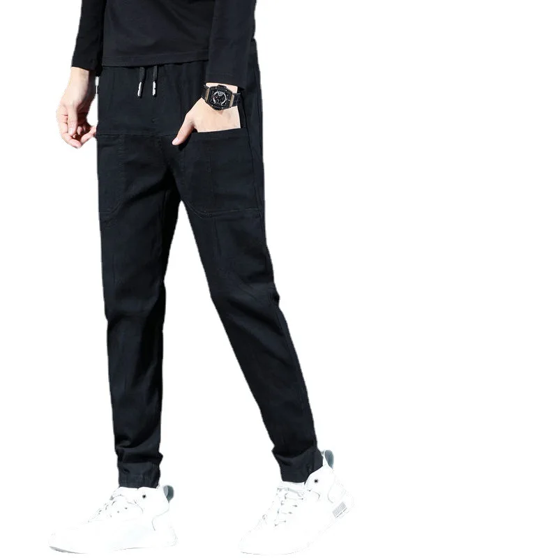 Printed Jeans Mens Stretch Casual Pants Jacquard Denim Pencil Pants Drawstring Jogging Pants Men Skinny Jeans Fashion Streetwear