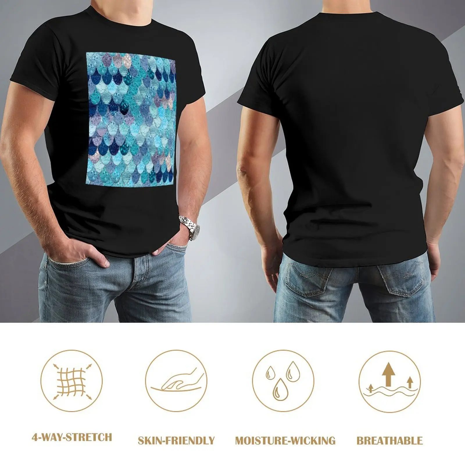 Летняя футболка MERMAID DARK TEAL от Monika Strigel синяя архівная большого размера с рисунком