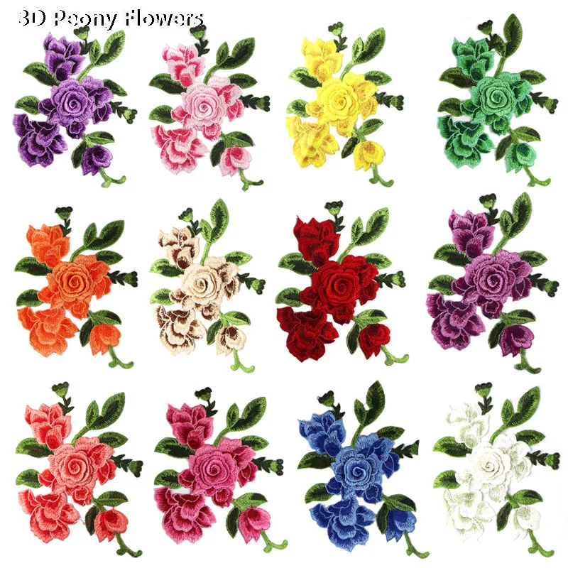 

12colors Fashion 3D peony flower embroidery lace collar Fabric Sewing Applique DIY neckline wedding dress cloth Accessory