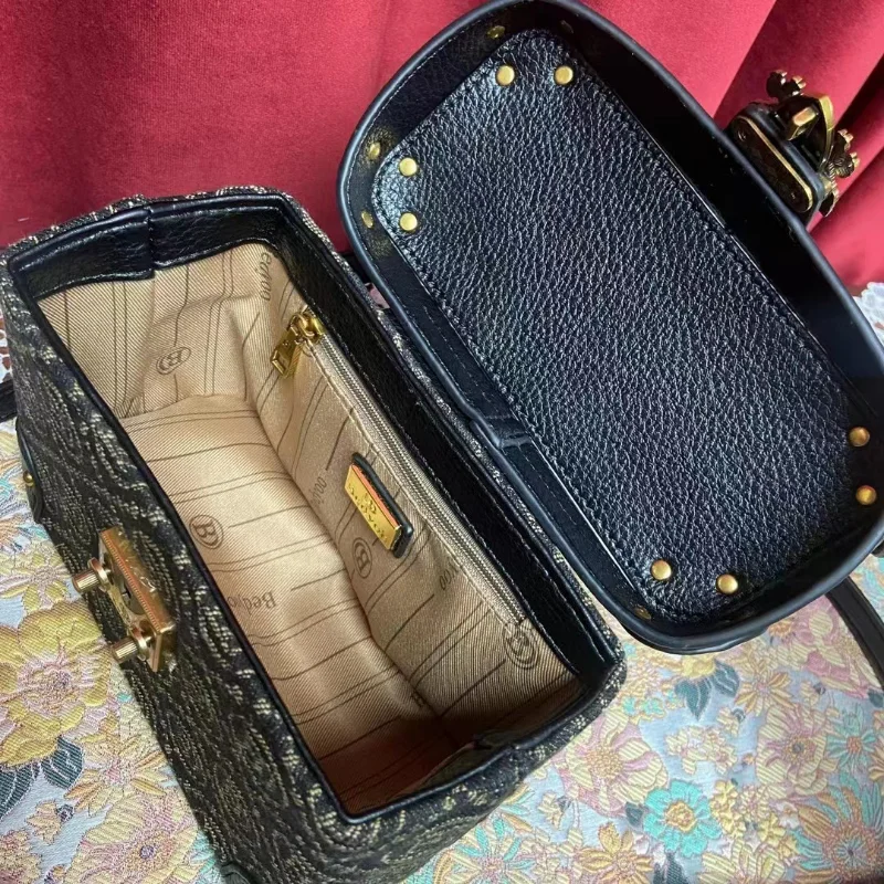 Luxury Denim Embroidered Square Box Handbag Leather Women's Bag 2023 New Style Buckle Purse One-shoulder Satchels Sac