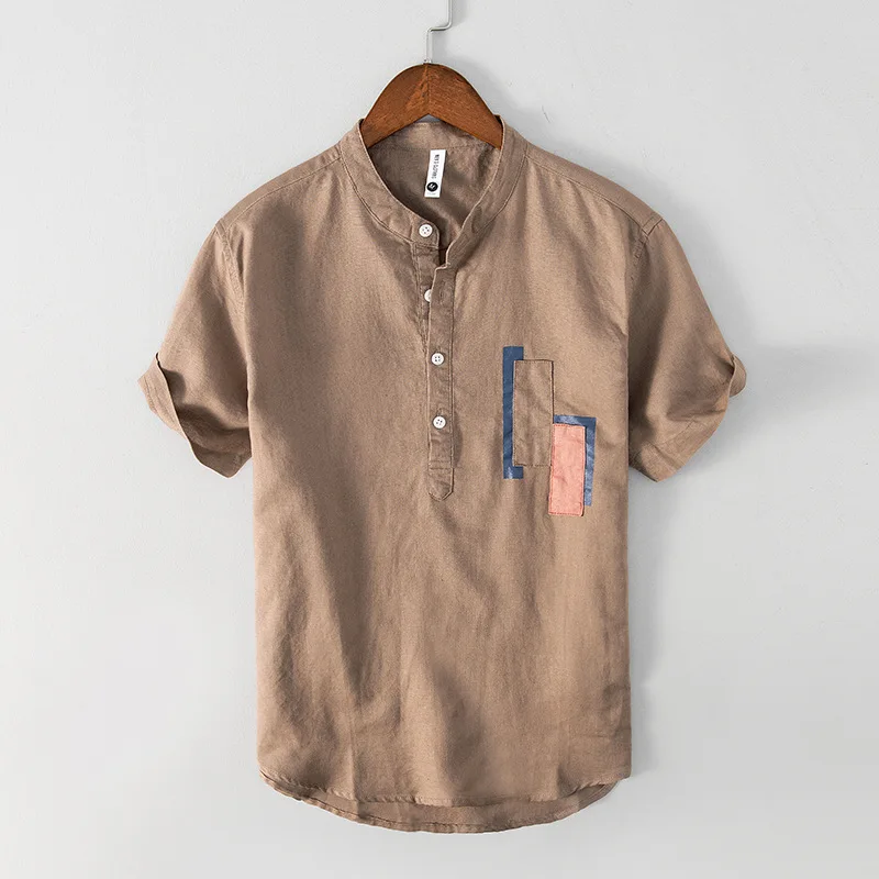 

YZLDS New Summer Chinoiserie Casual T-shirt Top Men's Cotton Linen Short T Sleeve Shirt Young Men Clothes