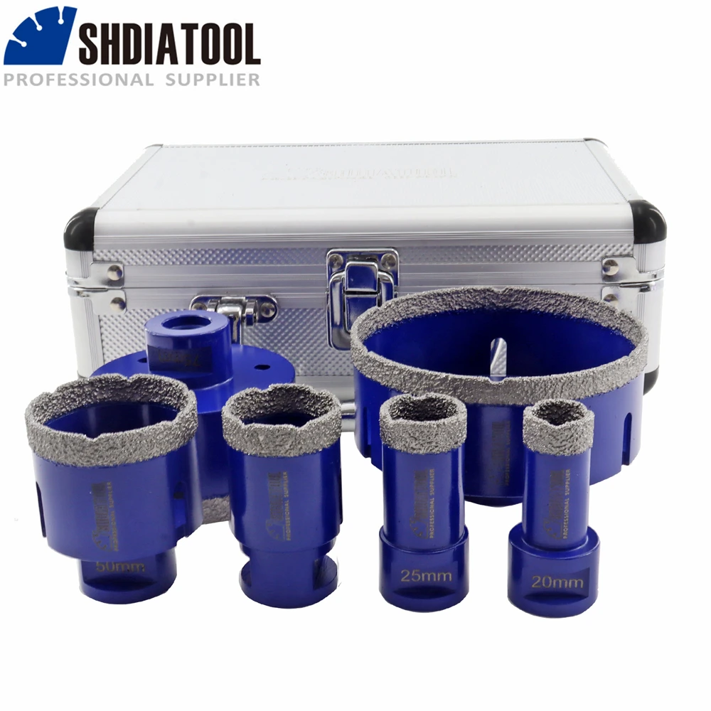 SHDIATOOL 6pcs/set 20mm/25mm/35mm/ 50mm/75mm/100mm M14 Vacuum Brazed Diamond Drill Core Bit With Box Ceramic Granite Marble Tile