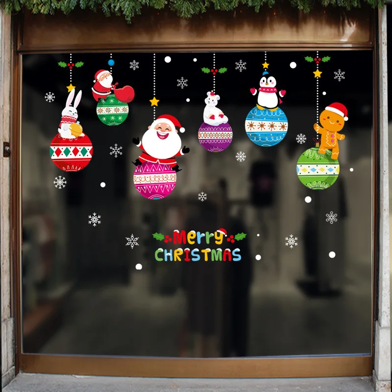 

Christmas Wall Stickers New Year Color Ball Hanging Decals Murals Living Room Decor Waterproof Self-Adhesive PVC Wallpapers