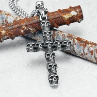 vintage cross men necklace retro skull 316l stainless steel skeleton pendants chain religion rock punk rap for male jewelry gift