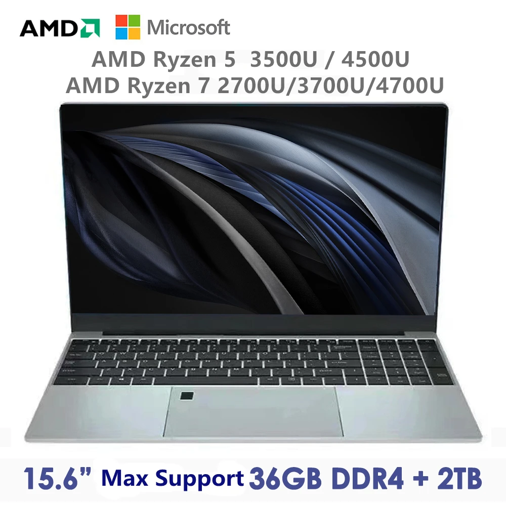 MAX Ram 36GB Max Rom 2TB SSD Metal Computer Bluetooth AMD Ryzen 5 4500U 7 2700U 3700U 4700U Windows10 11 Pro Gaming IPS Laptop