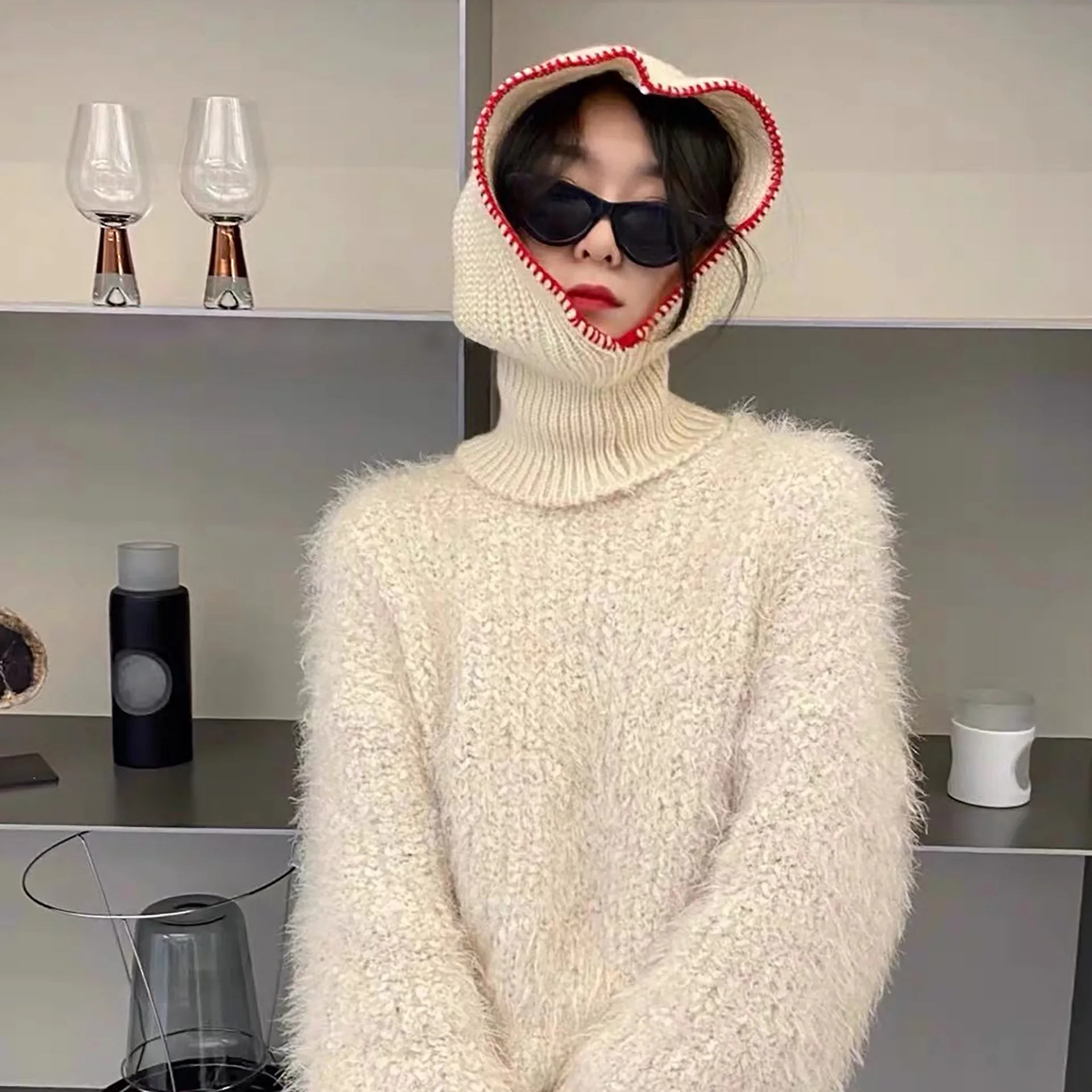 

Зимняя Новинка, вязаная Балаклава, шарф, Женский Корейский воротник с капюшоном, шерстяная шапка, Уютная теплая зимняя обувь для походов