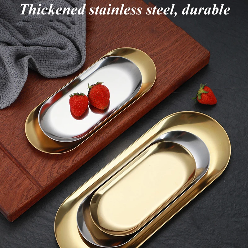 Creative Gold Silver Nordic style Stainless Steel Dessert Dining Plate Household Nut Cake Fruit Metal Towel Tray For Snack |