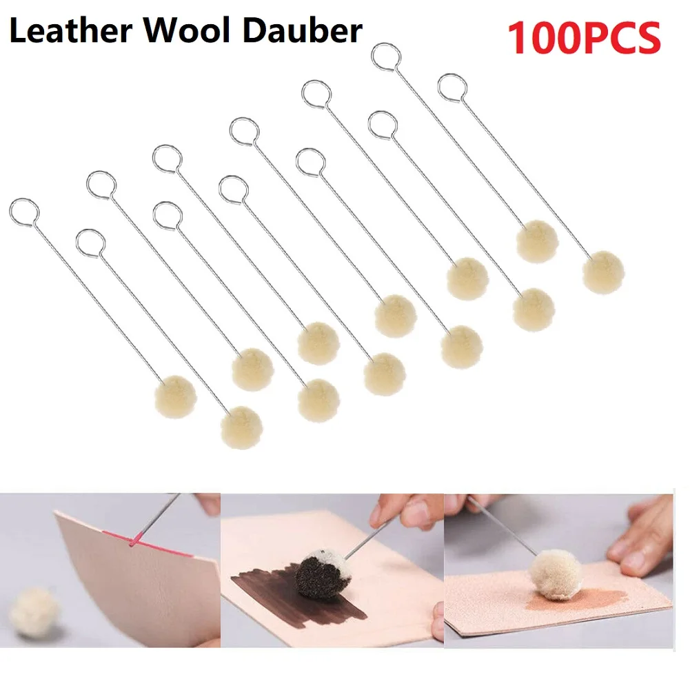 

100pcs 12.5cm DIY Leather Dye Dauber Finish Applicator Set Craft Dyeing Wool Ball Brush Painting Assisted Metal Handle Hand Tool