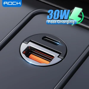rock 30w usb type c car charger for iphone 13 pro max qc3 0 pd3 0 mini metal dual usb fast charging adapter for xiaomi samsung free global shipping