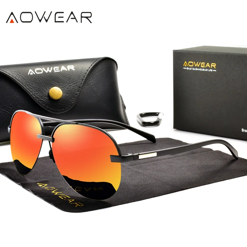 Фото Солнечные очки AOWEAR зеркальные поляризационные женские, роскошные качественные солнцезащитные, оверсайз, без оправы, с антибликовым покрыт... №3