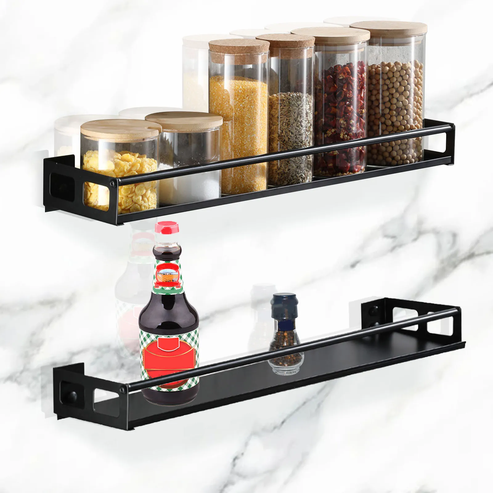 Kitchen Shelf Organizer Wall Mounted Bracket Storage Rack Stainless Steel Spice Jar Rack Cabinet Shelf Supplies Bathroom Rack