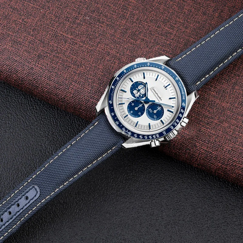 19mm 20mm Canvas Nylon Watchbands For Omega Seamaster 300 Speedmaster AT150 Omega Speedmaster Slubby 310.32 Series Nylon Strap