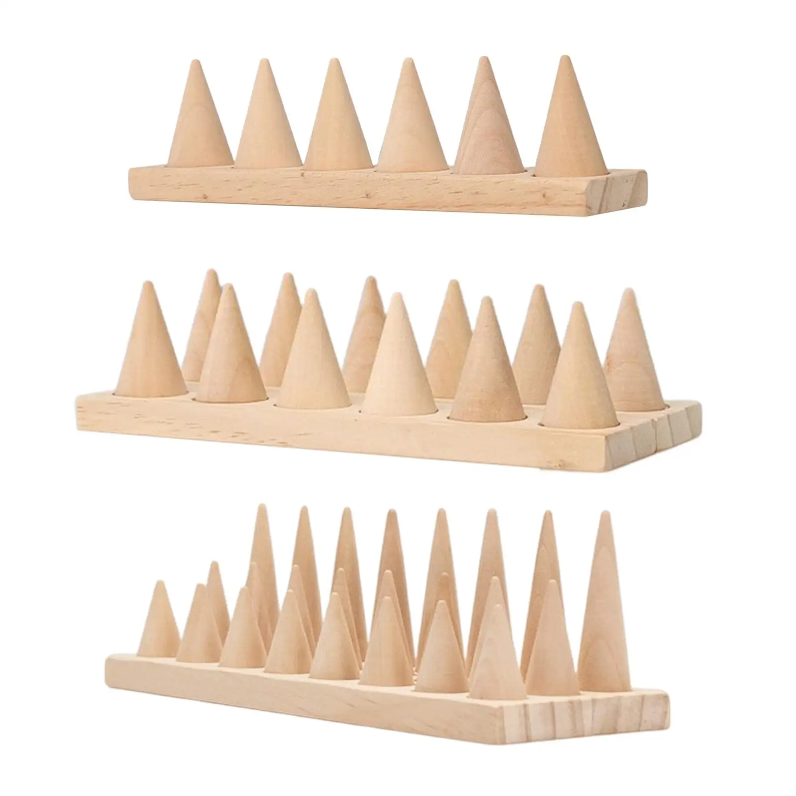 

Detachable Ring Holder Stand Decoration Durable Ornament Cone Shape Wood for Countertop Retail shop Tradeshow Photography