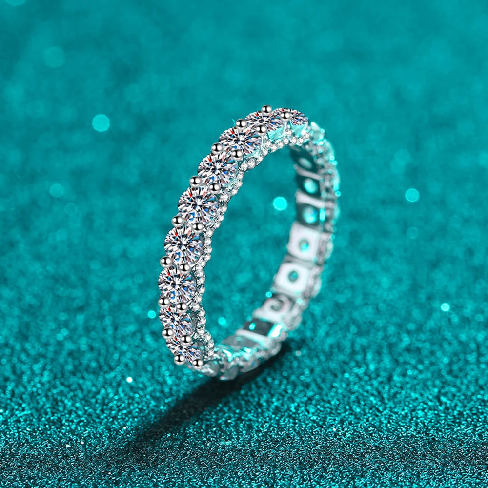 

Tezzc GRA Certified D VVS Moissanite Ring for Women Full Diamond Sparkling Wedding Eternity Band 925 Silver 18K Plated Ring Gift