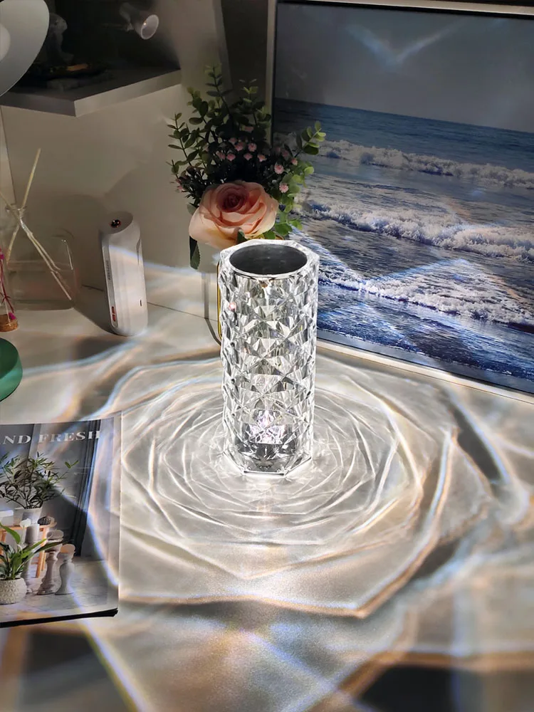 

Crystal table lamp bedroom Spanish rose lamp diamond net red atmosphere bedside lamp romantic charging petal night lamp