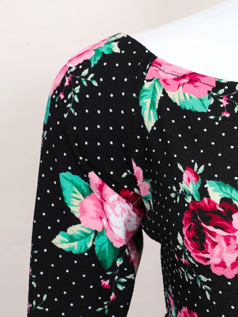 Finjani Plus Size Tee 2022 Rustic Vintage Rose Print T-Shirt Long Sleeve Women's One-piece Neck Tops
