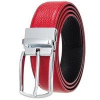mens casual perforated belt rotating pin buckle head layer cowhide wear resistant and durable trend design belt soft p4201s