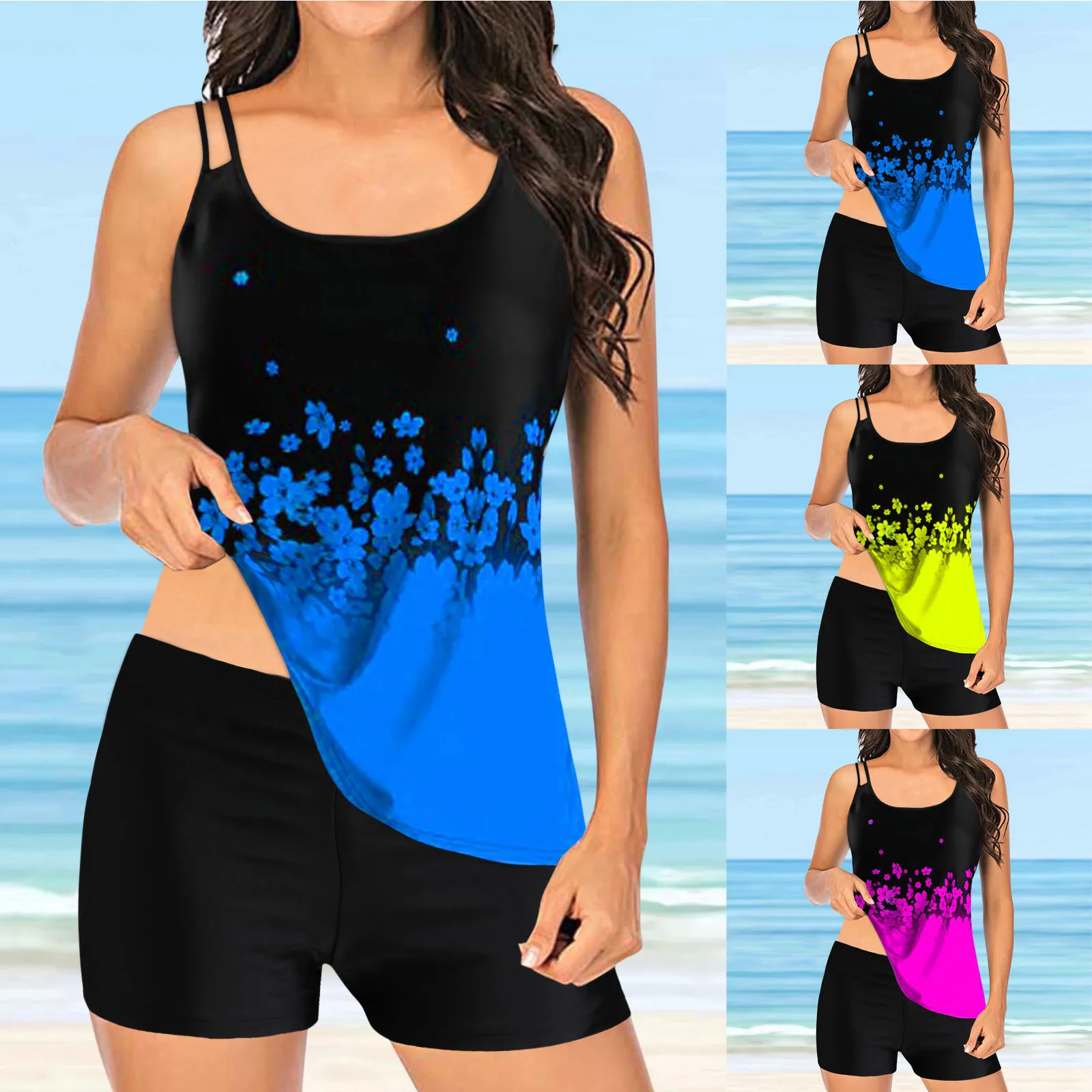 

Цифровой комплект бикини, купальник с принтом, Пляжная Женская купальная одежда с большими разрезами, танкини, купальный костюм с поддержкой бюстгальтера на косточках