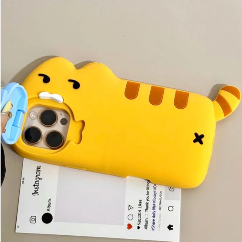 Фото Чехол для телефона для iphone 16, 15, 14, 13, 12, 11 Pro Max, новый корейский INS, креативный забавный мультяшный кот, ест рыба, защитный чехол №2