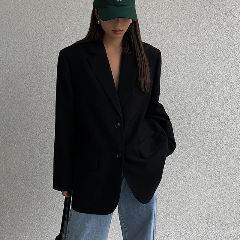 

Women Causal Black Loose Retro Blazer Coat Female Streetwear Black Slim Work Student Jacket Work Wear Suits All Season 2023