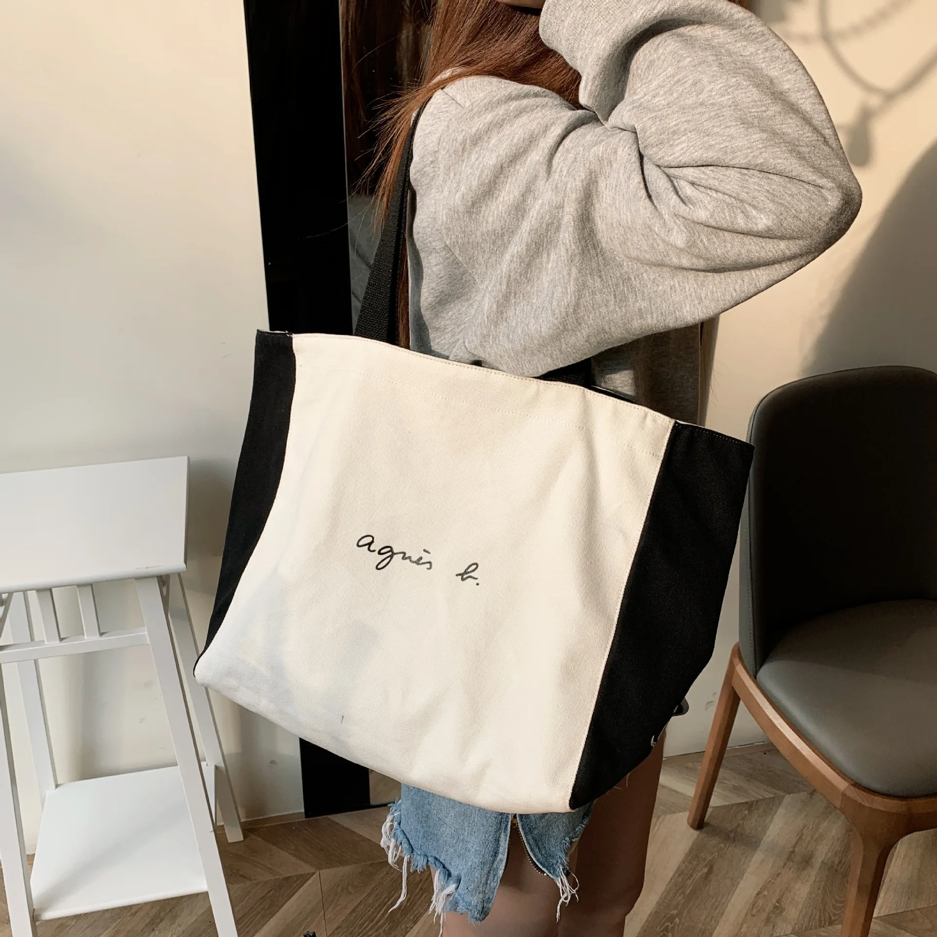 

2023 Student Double-sided Dual-purpose Canvas Bag Versatile Women's Single Shoulder Bag Simple Large Capacity Portable Canvas