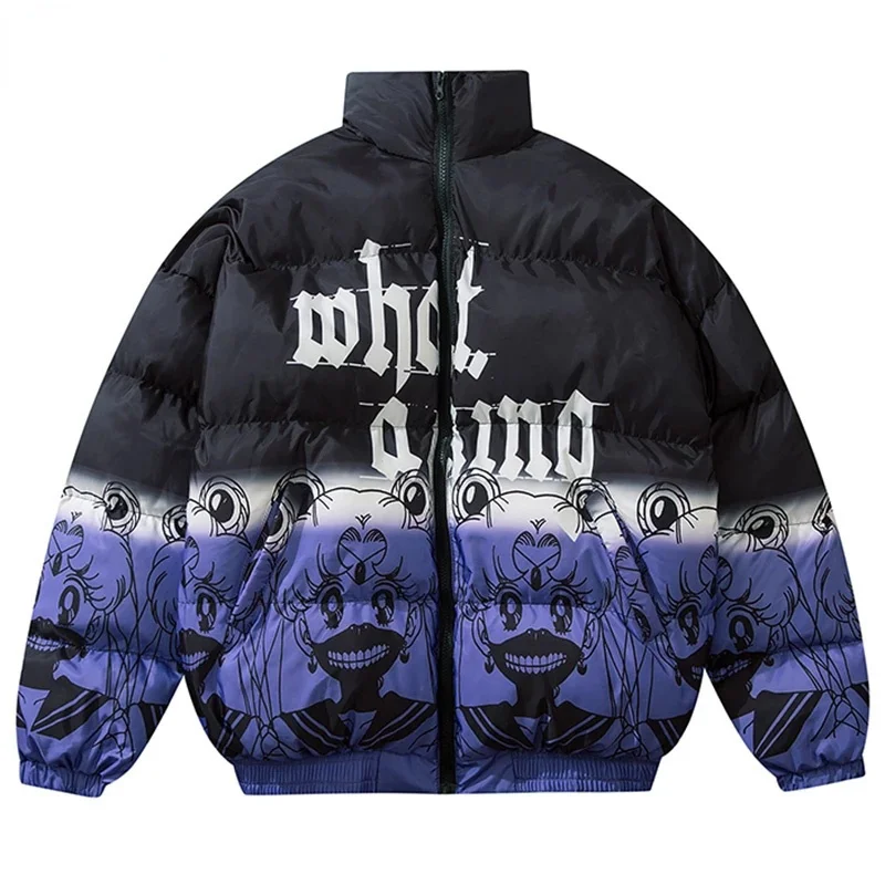 Anime Girl Printed Parkas Men Women Gradient Japanese Streetwear Down Jackets Mens Winter Stand Collar Oversizd Warm Parka Coats