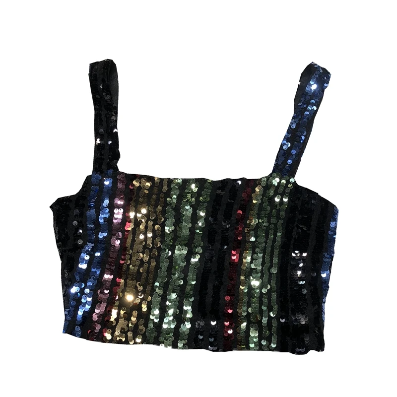 

2023 Летняя короткая расшитая блестками Верхняя одежда без подкладки с тонкими лямками, подчеркивающая жилет джокера