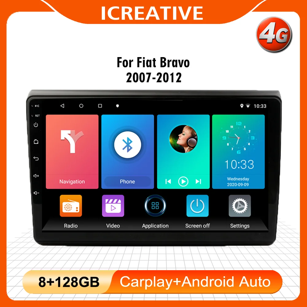 

For Fiat Bravo 2007-2012 9Inch 2Din 4G Android Car Multimedia Player Navigation GPS Head Unit Car Stereo With Frame Head Unit BT