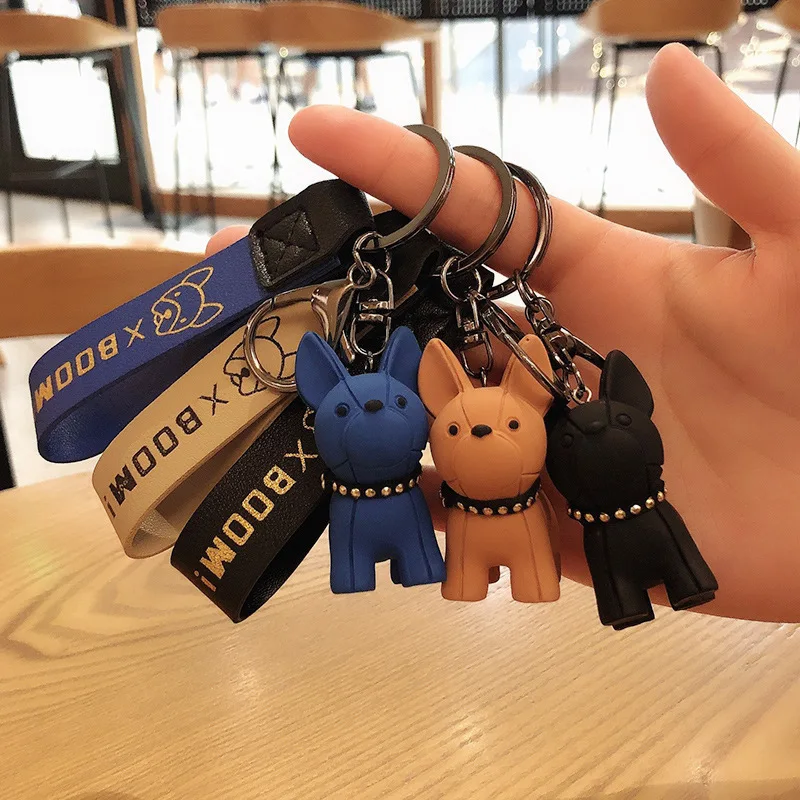 

Fashion Leather French Bulldog Keychain Cute Animal Dog Model Keyring Man PU Car Keychains Women Bag Pendant Lovers Key Chain