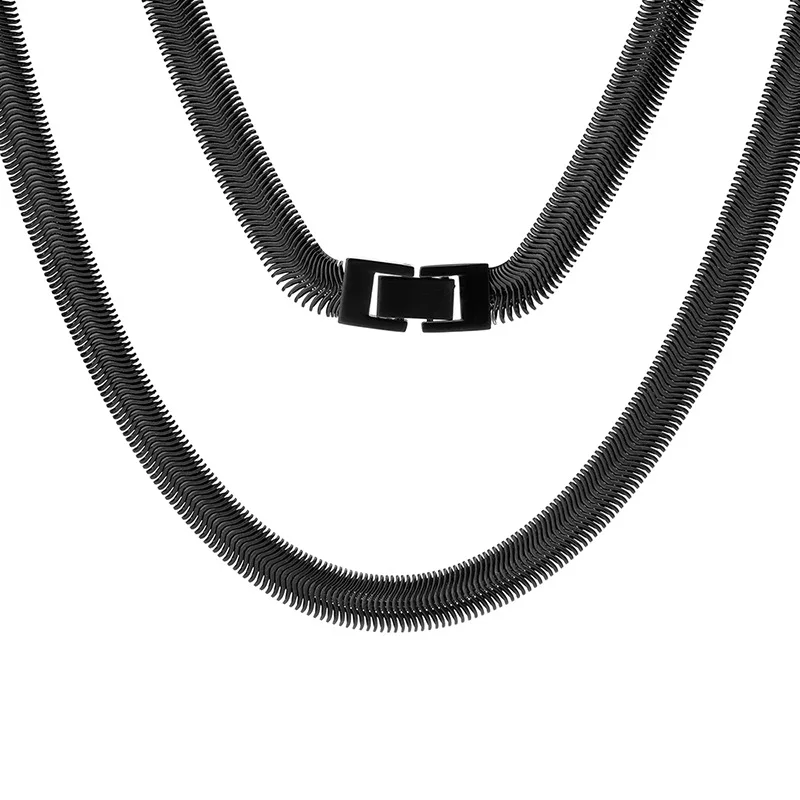 

2022 New Fashion Titanium Steel Flat Sake Chain Necklace Black Silver Color Hip Hop Jewelry For Men Women 55cm No Fade Customize