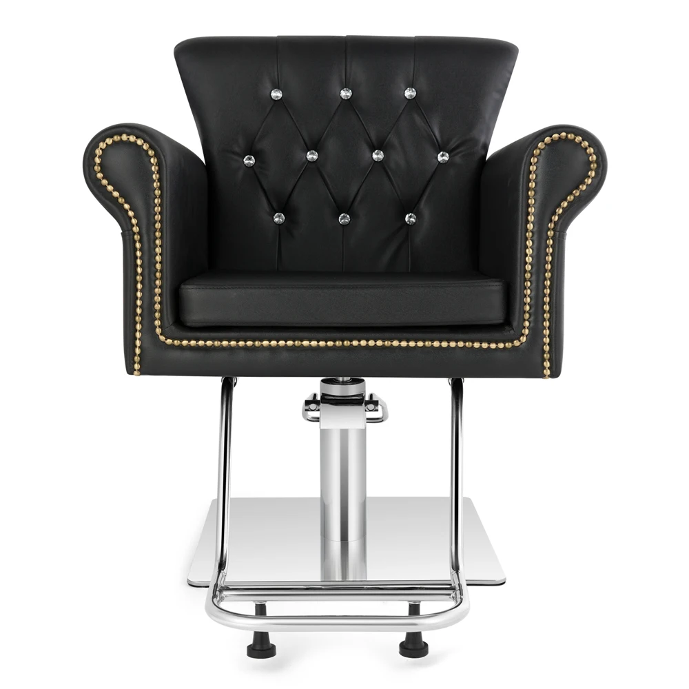 Pvc Leather Case 300lbs Load-bearing Stainless Steel Square Plate With Footrest Barber Chair Black