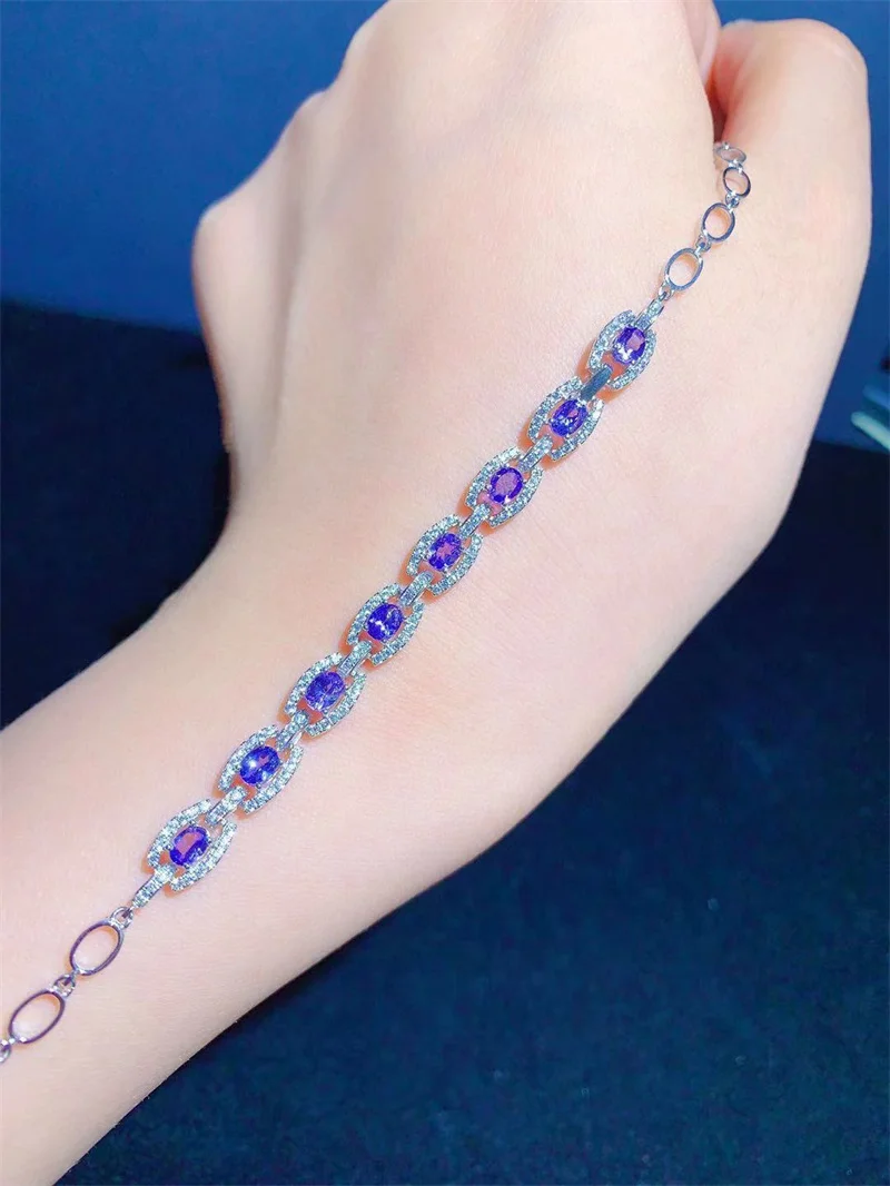 Браслет из натурального танзанита серебряный браслет 925 пробы для женщин