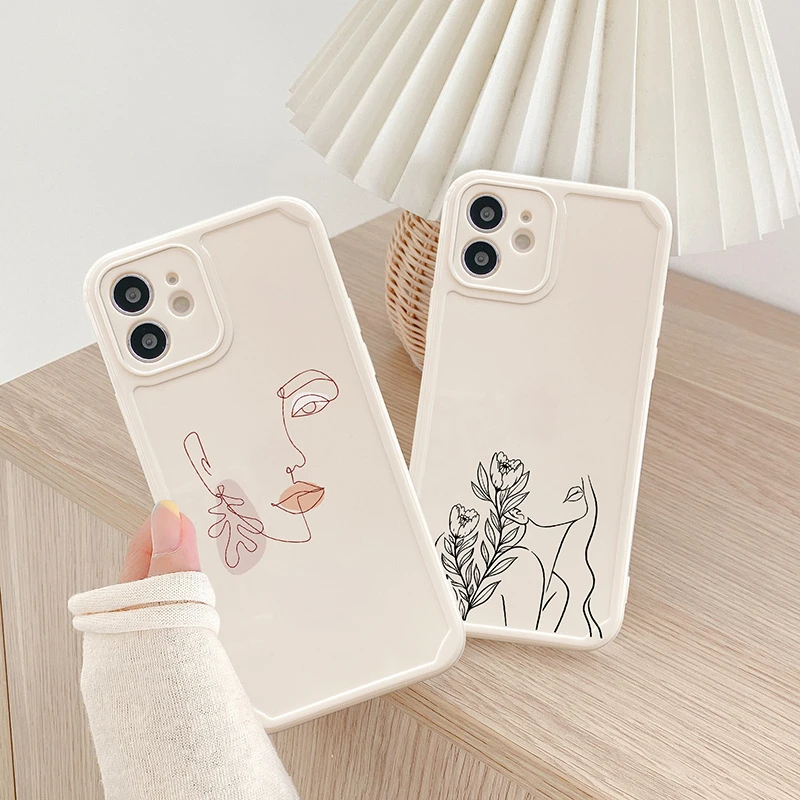 

2022 Trend For iPhone 11 12 13 Pro Max X 7 8 Plus XR XS Max Soft Silicone Back Cover Funda Line Face Phone Case