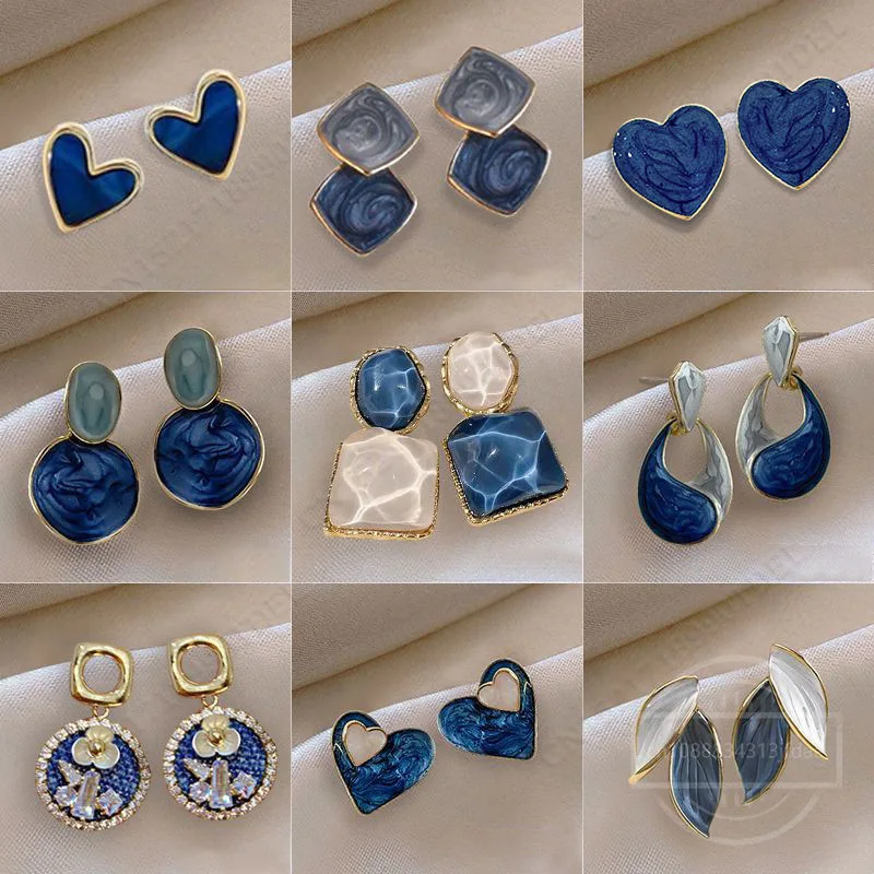 Фото Fashion Vintage Resin Geometric Drop Earrings for Women Charms Elegant Irregular Blue Pendant Earrings Jewelry Party Gifts №1