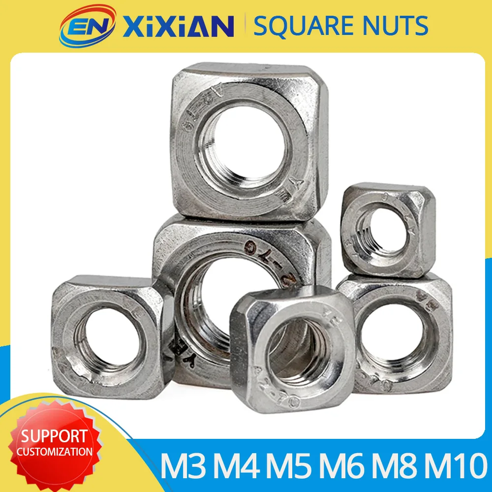 

M3 M4 M5 M6 M8 M10 304 Stainless Steel Square Nuts Din557 Gb39 Metric Thread Thin Quadrilateral Nut Hardware Fasteners
