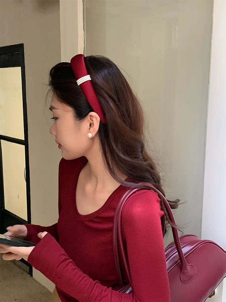 Осенне-зимняя широкая повязка для волос с жемчугом Майяра женская на голову