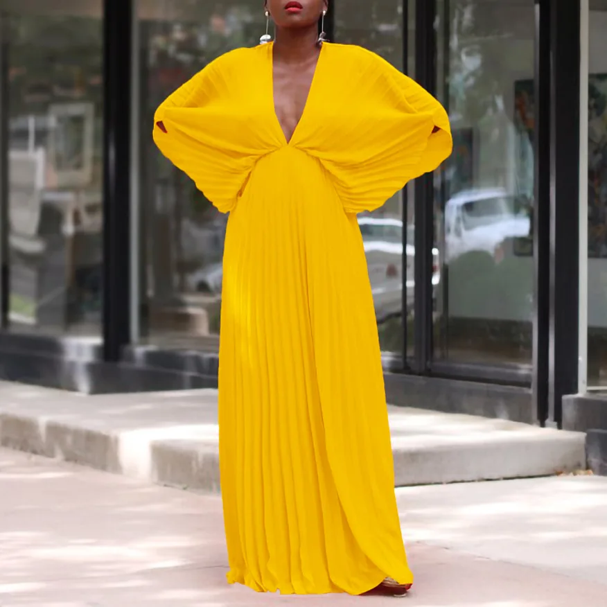 Plus Size Party Dress Batwing Ruffle V Neck Elegant Women Cloth Chubby Female Luxury Long Robe 2023 Summer Trendy Wide Dress