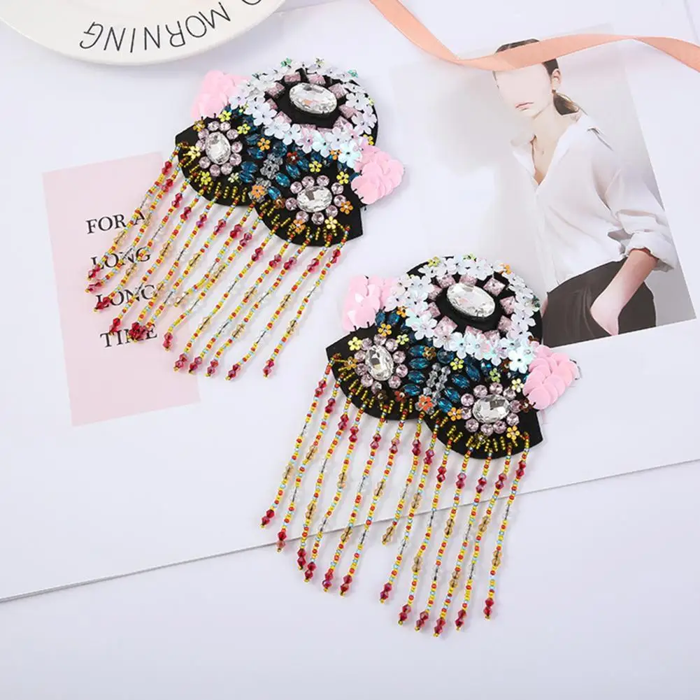 

Shoulder Epaulet DIY Colorful Flowers Beaded Tassels Rhinestone Shoulder Board Badge Brooch Stage Performance Accessories