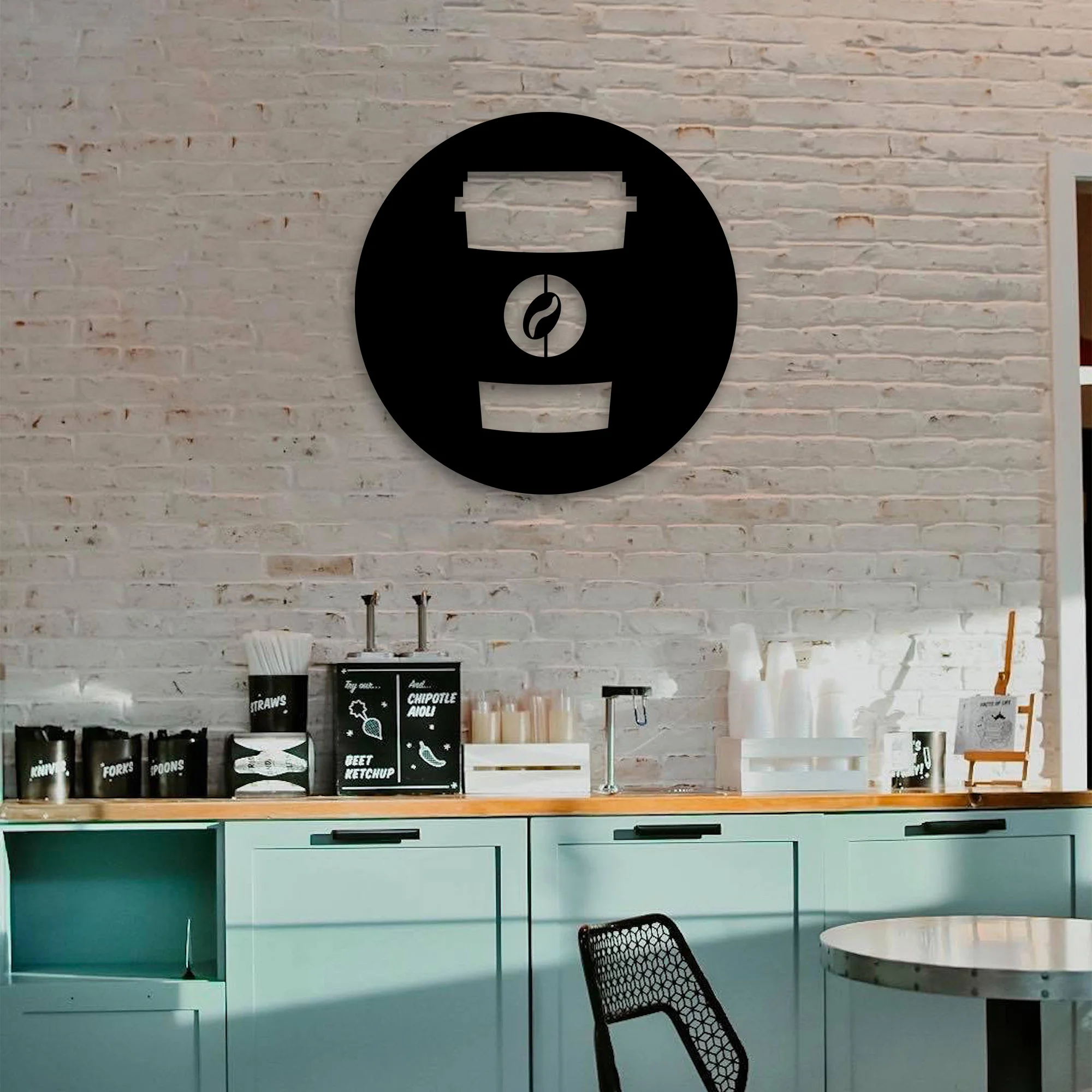 

Take Away Coffee Corner Hanging Ornament Metal Wall Art Home Decor Interior Office Decoration Gifts