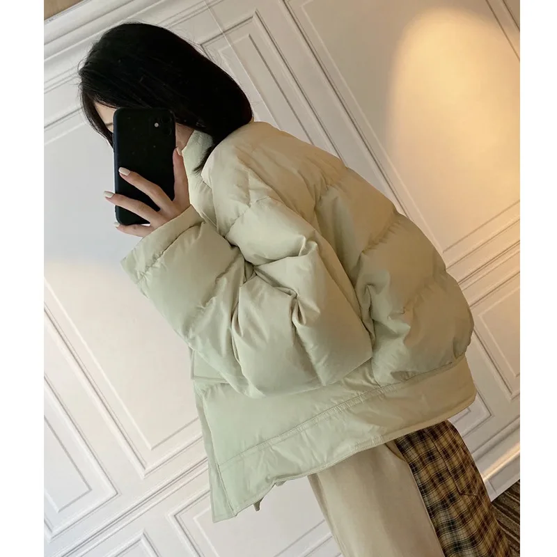 Autumn and Winter Short Down Jacket Women's Fashion Temperament White Duck Down Standing Collar Bread Clothes Thickened Jacket