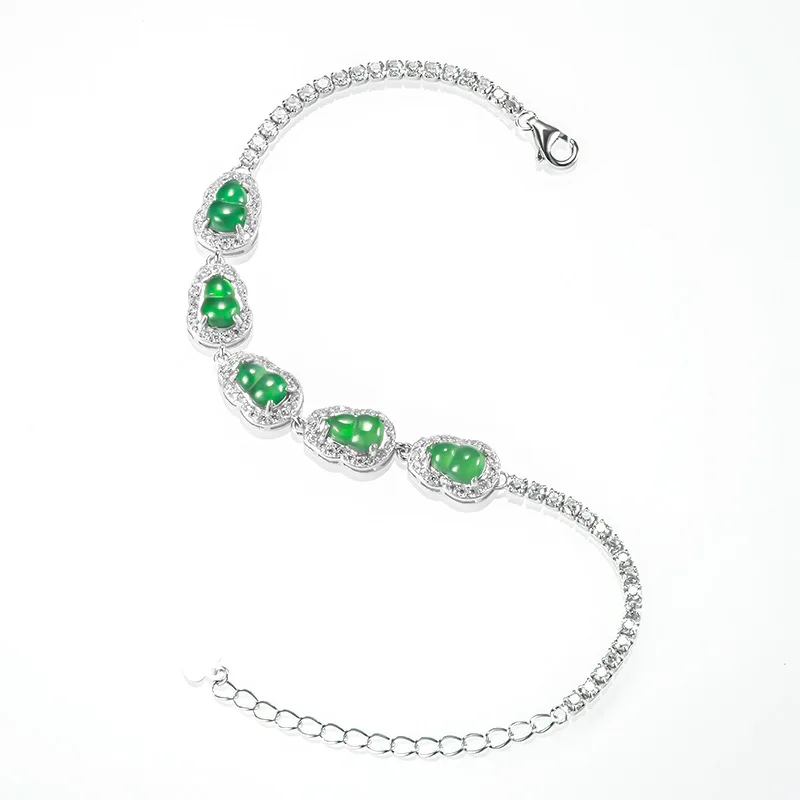 Высококачественный натуральный груз зеленый браслет из тыквы нефрит серебро