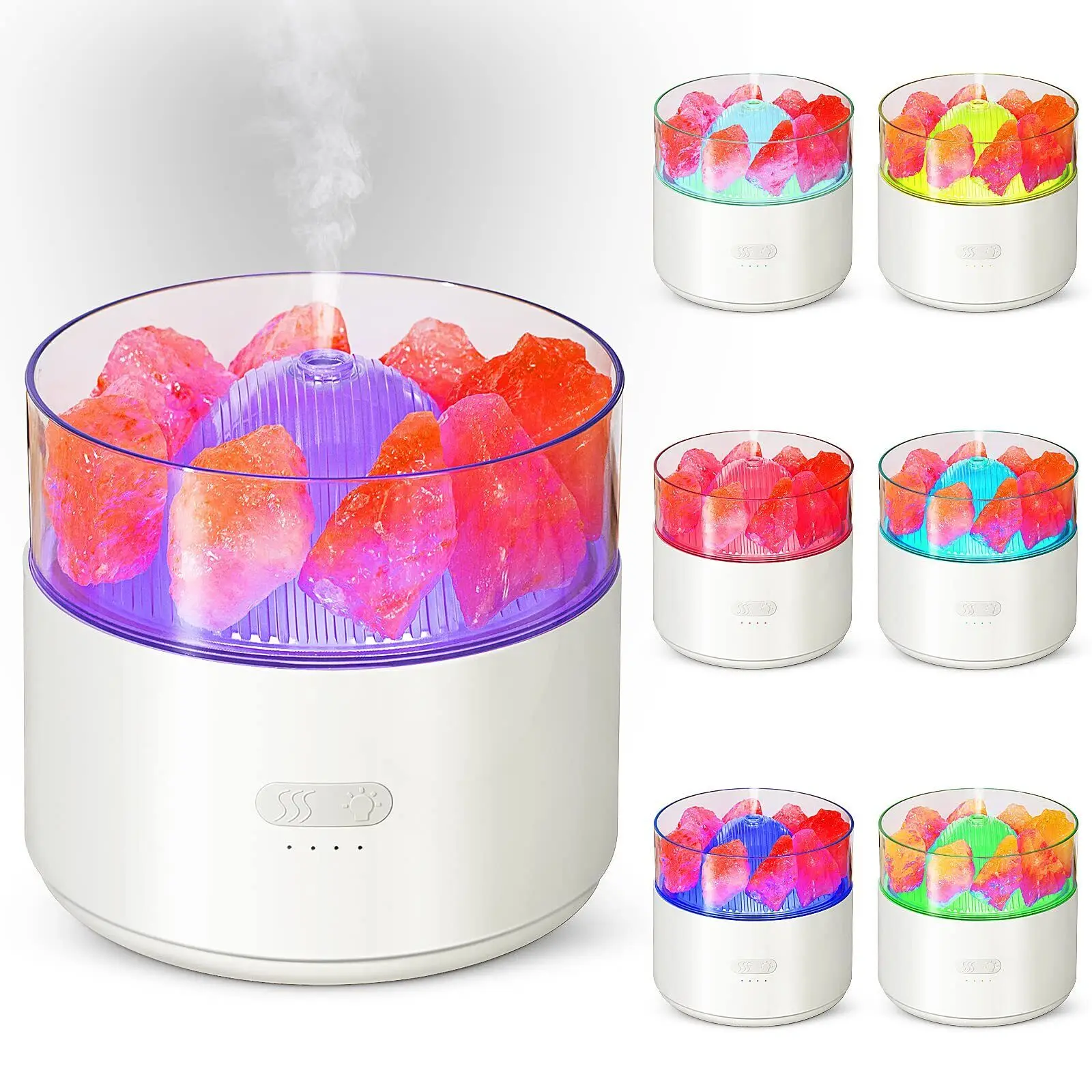 Himalayan Salt Lamp 7 Colors Night Light 3-in-1 Crystal Lamp Essential Oil Diffuser Aromatherapy Cool Mist Diffuser Humidifier