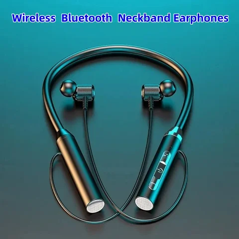 Беспроводные наушники Bluetooth 5,0, наушники с шейным ремешком, силиконовые Hi-Fi 9D стерео спортивная гарнитура с лямкой на шее, водонепроницаемые магнитные наушники